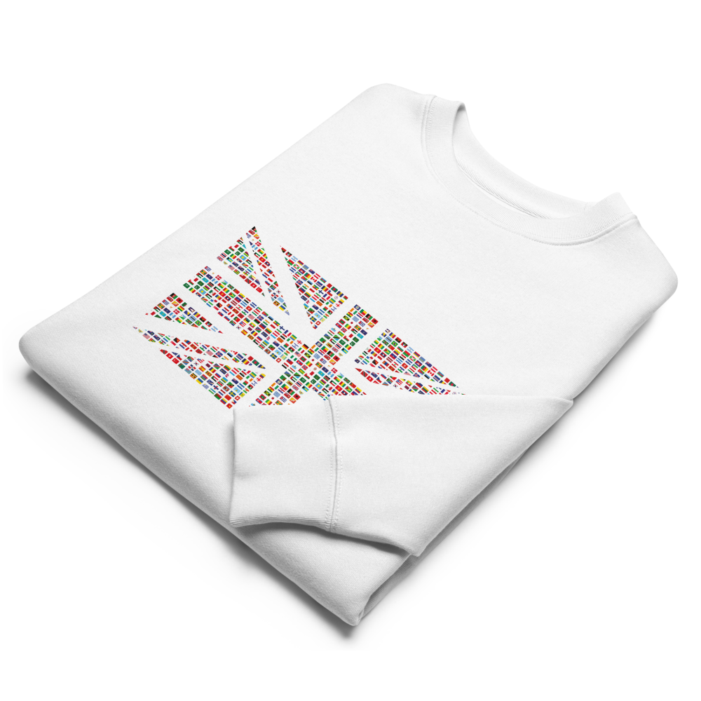 White Sweatshirt with Union Jack Flag Print