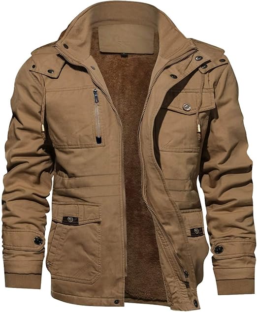Men's Winter Jacket Cotton Military Jackets Fleece Lined Thick Work Warm Cargo Coats with Hooded