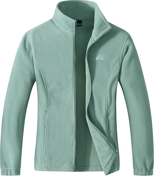 Women's Lightweight Full Zip Soft Polar Fleece Jacket Outdoor Recreation Coat With Zipper Pockets