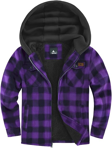 ZITY Boys Flannel Shirt Jacket Fleece Sherpa Lined Plaid Jackets