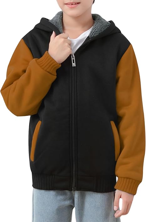 ZITY Boys Zip Up Hoodie Fleece Jacket Kids Sherpa Lined Sweatshirts Outerwear