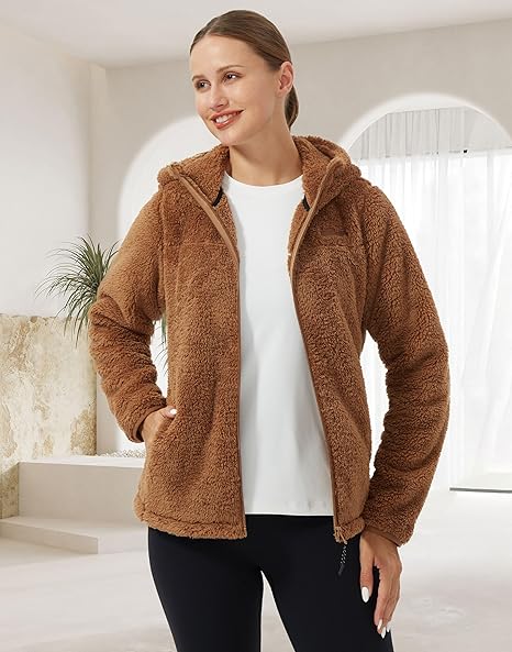 Pioneer Camp Women's Fuzzy Fleece Jacket Full Zip Up Lightweight Warm Soft Fleece Coat