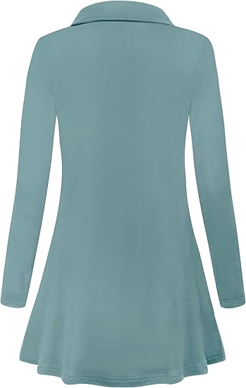 Miusey Womens Zip Up Tunic Sweatshirt Collar Neck Lightweight Long Jacket Cardigans