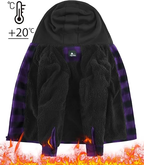 ZITY Boys Flannel Shirt Jacket Fleece Sherpa Lined Plaid Jackets