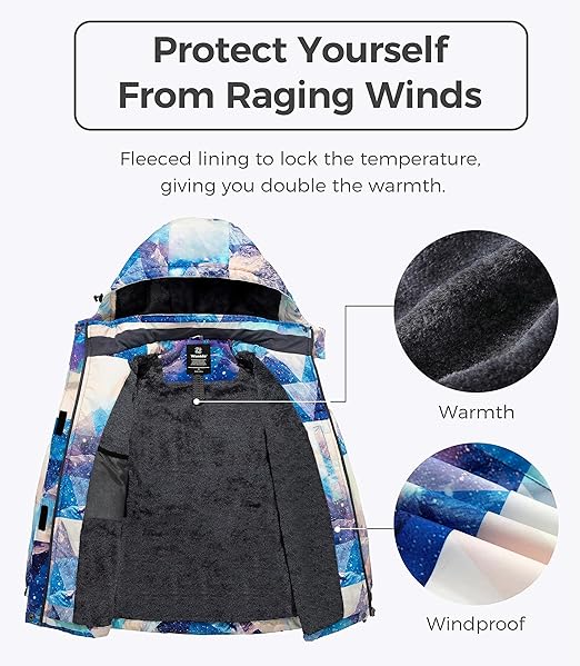 wantdo Women's Mountain Waterproof Ski Jacket Windproof Rain Jacket Winter Warm Hooded Coat