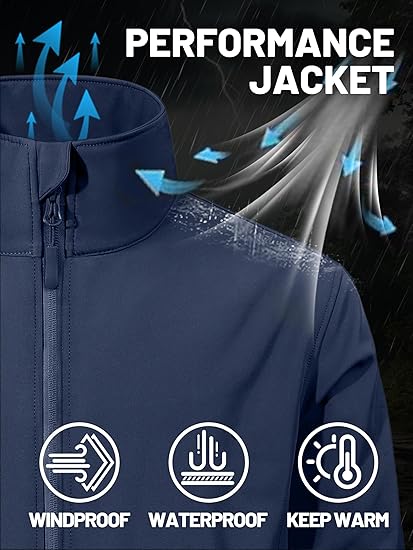 ZITY Men's Lightweight Softshell Jacket Warm Fleece Lined Waterproof Rain Jacket