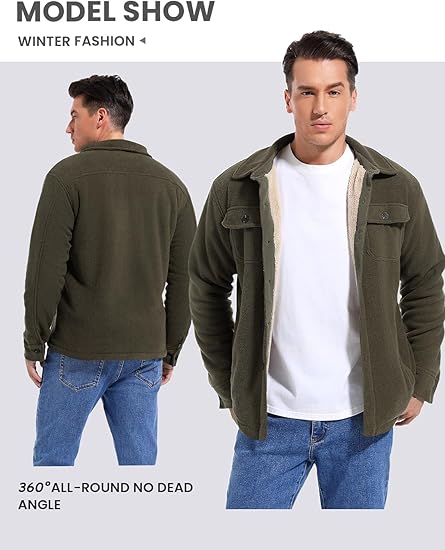 Men's Polar Fleece Warm Sherpa Lined Shirt Jacket for Men Thick Button Down Jacket