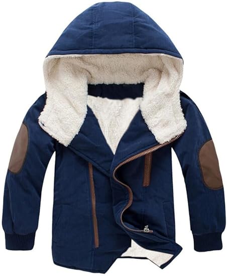 Mallimoda Boy's Thick Cotton-Padded Parka Jacket Hooded Fleece Coat