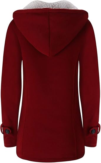 JiangWu Womens Fashion Horn Button Fleece Thicken Coat with Hood Winter Warm Jacket