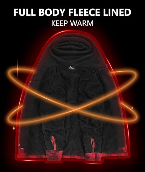 Men's Red Plaid Fleece Hooded Jacket