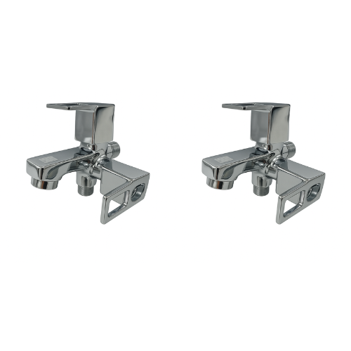 Cubix Range Bib Cock 2 in 1 – Set of 2 | Premium Brass Dual-Outlet Faucets