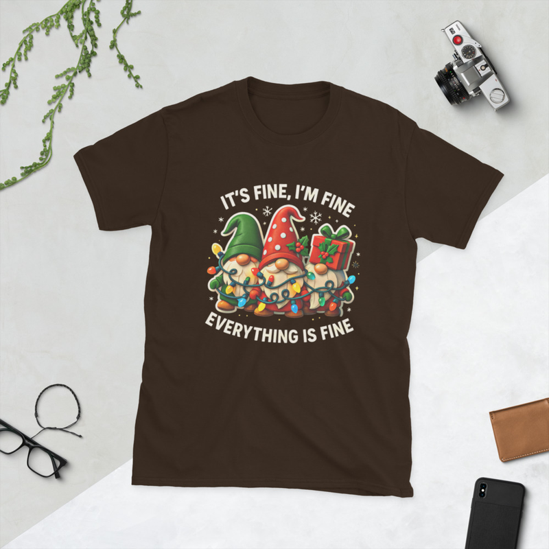 It's Fine, I'm Fine, Everything Is Fine Gnomies Short-Sleeve Unisex T-Shirt