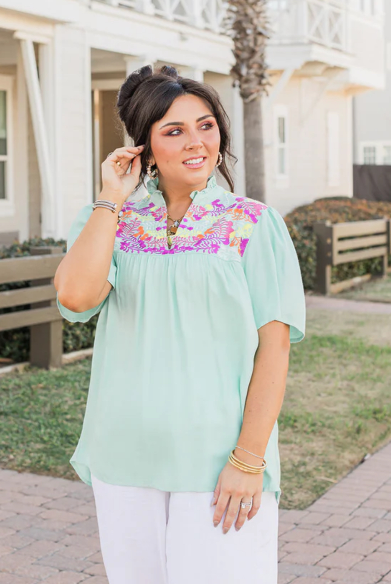 Mint Green Embroidered Blouse