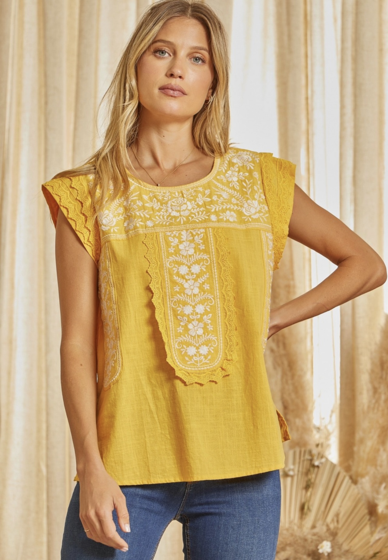 Yellow Embroidered Blouse
