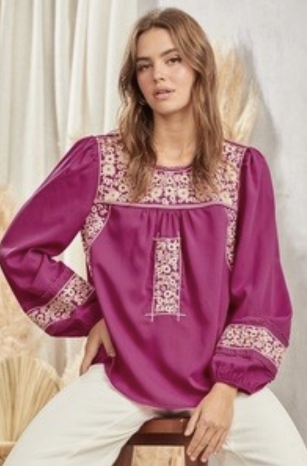 Embroidered Fuchsia Blouse