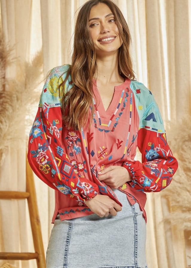Colorful Floral Print Blouse