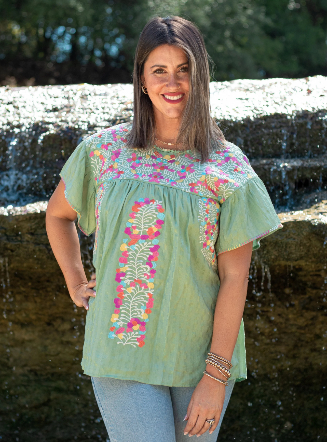 Embroidered Green Mexi Top