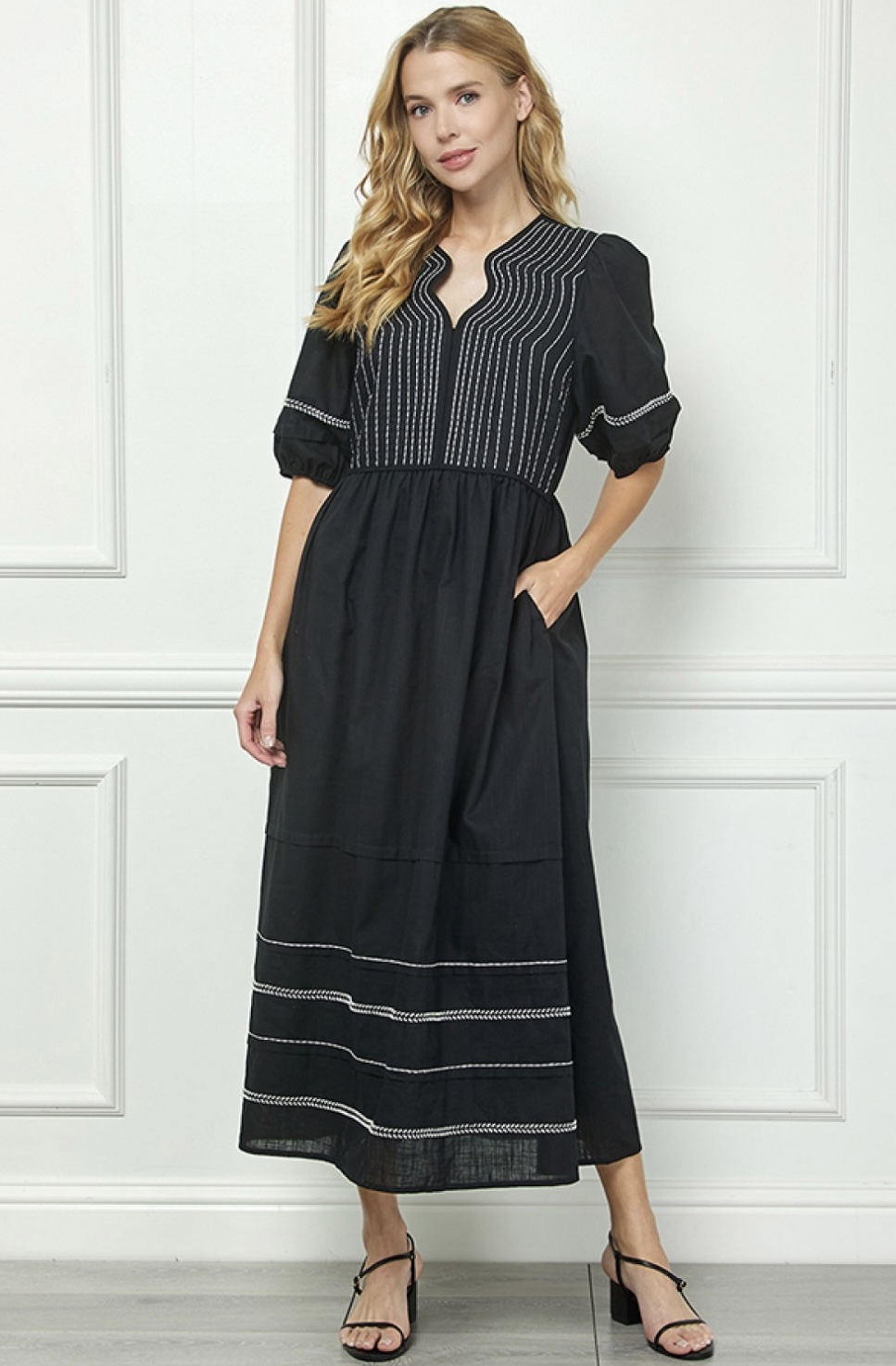 Black embroidered maxi dress