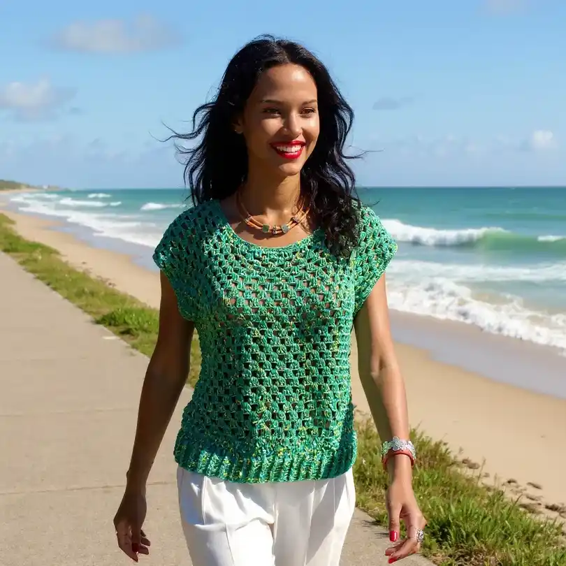 Haut en crochet fait main Pistachiola  vert frais et tendance T 38/40