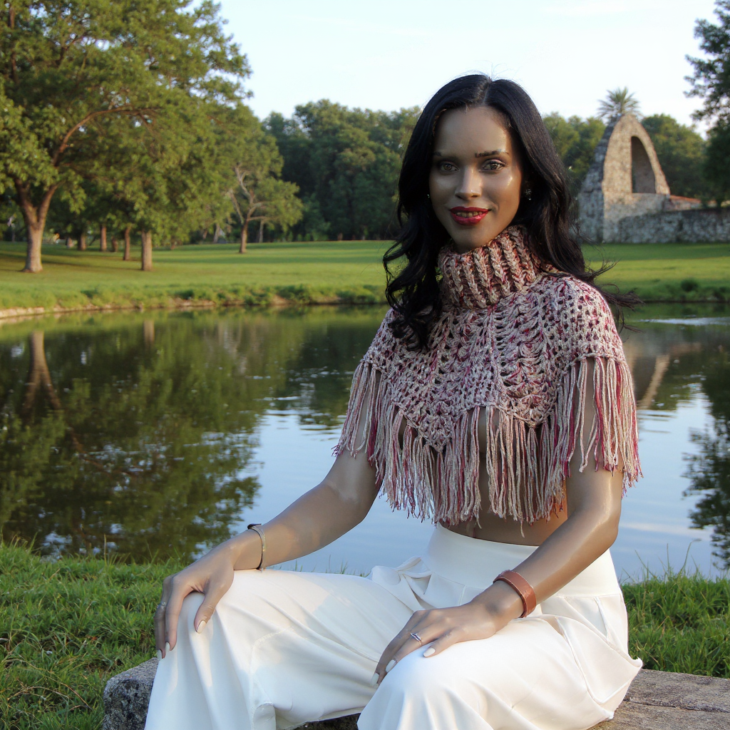 Poncho au crochet fait main Boemia - tons naturels Taille unique