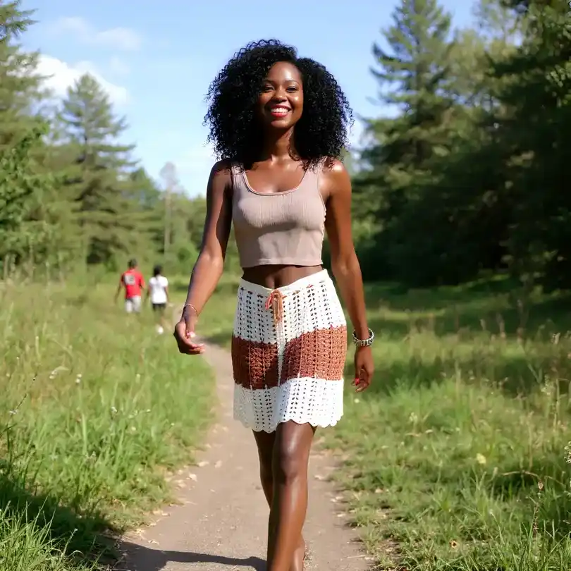 Jupe au crochet fait main Caféchicco blanc, marron et beige T 38/40