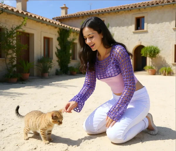 Crop top au crochet fait main Violetta à manches longues T 36/38