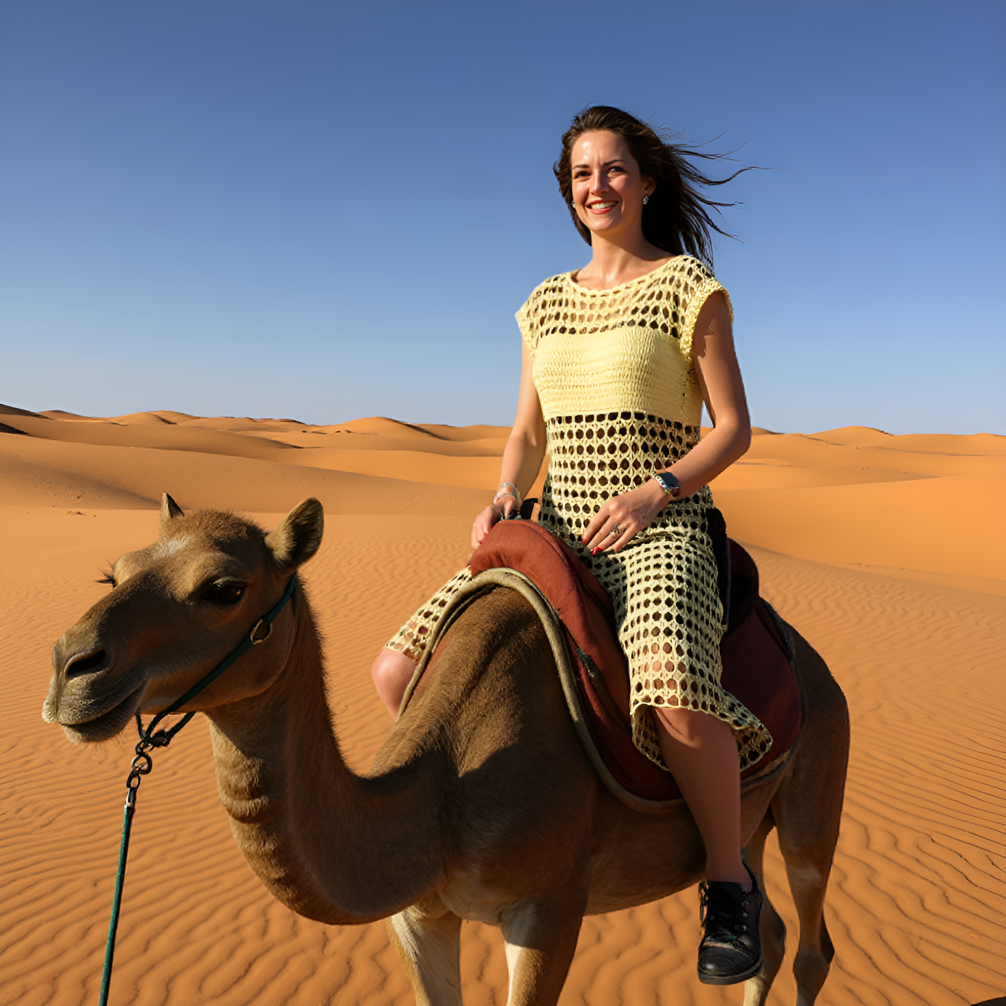 Tunique au crochet fait main  Sahara jaune éclatant et au motif ajouré T 40/42