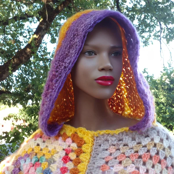 Pull capuche au crochet fait main Dorsoduro laine mohair  T 38/40/42