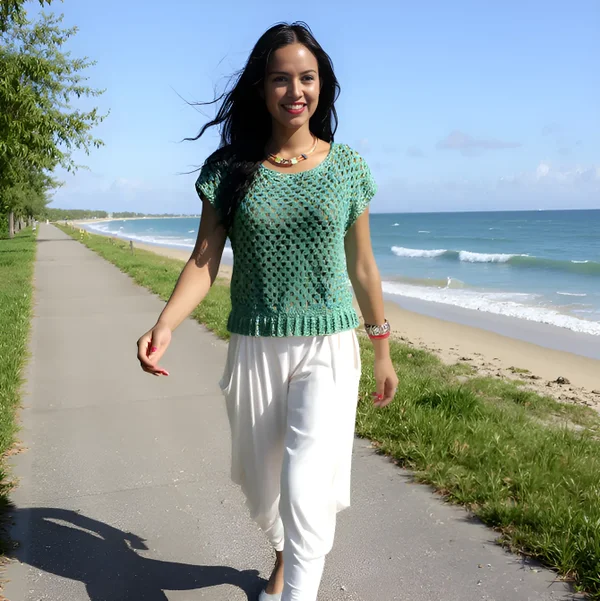 Haut en crochet fait main Pistachiola  vert frais et tendance T 38/40