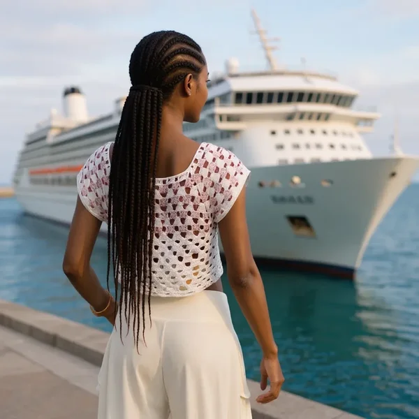 Haut  en crochet fait main Freshy - blanc et lavande T 38/10