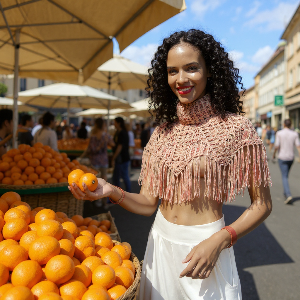 Poncho au crochet fait main Boemia - tons naturels Taille unique