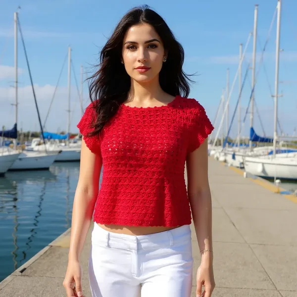 Haut en crochet fait main Papavero dans un fil rouge T 36/38