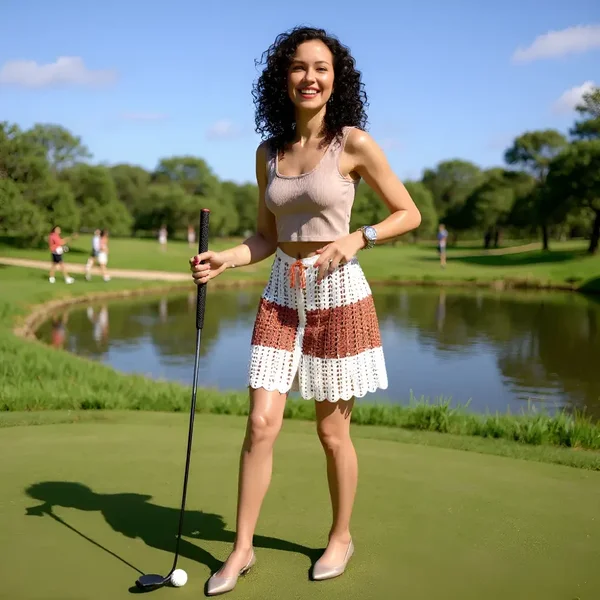 Jupe au crochet fait main Caféchicco blanc, marron et beige T 38/40