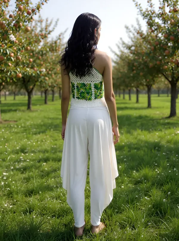 Haut en crochet fait main Avocado aux motifs verts et blancs T 40/42