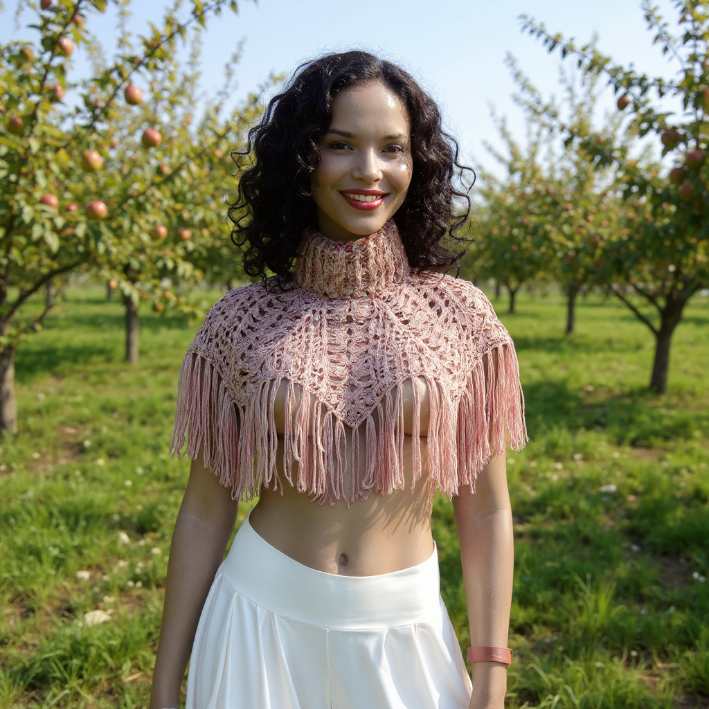 Poncho au crochet fait main Boemia - tons naturels Taille unique