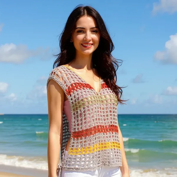 Haut en crochet fait main Padechichi léger et élégant pour l'été T 38/40