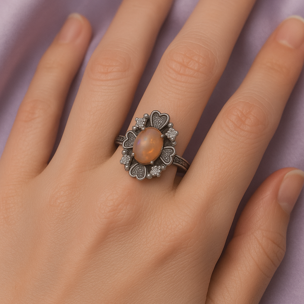 Ethereal Bloom Ring — Opal & Sterling Silver 🌸✨