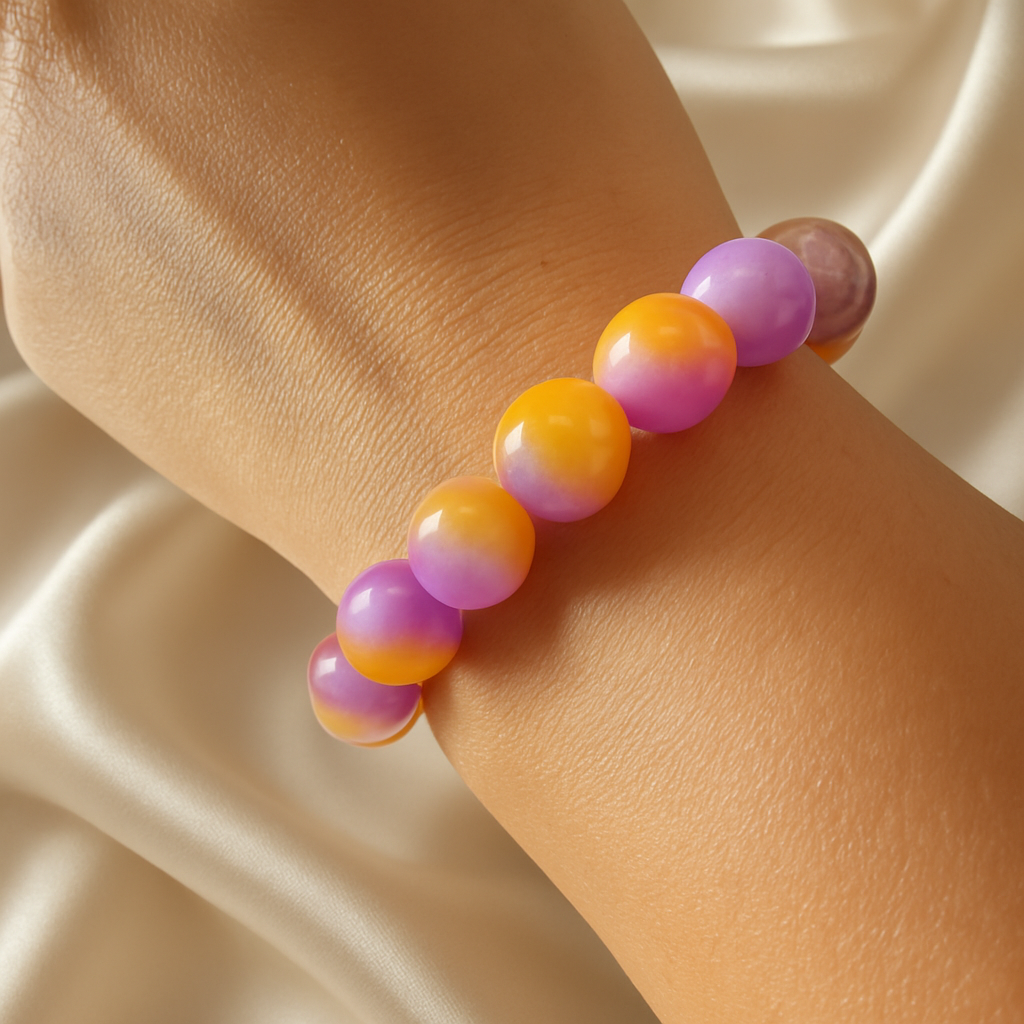 Sunset Glow Yellow-Purple Agate Bracelet 🌅💜💛