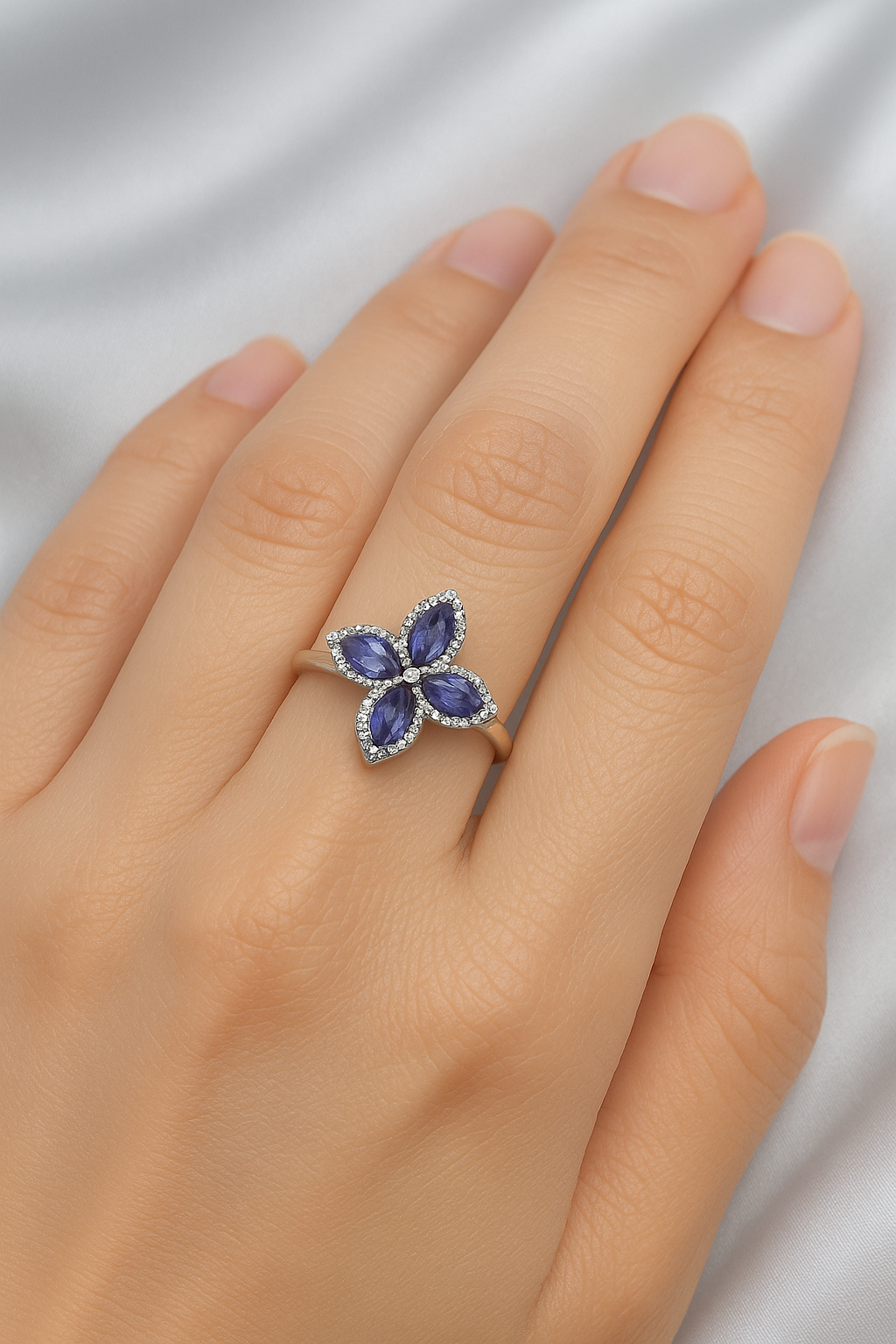 Ethereal Bloom Ring — Silver Tanzanite