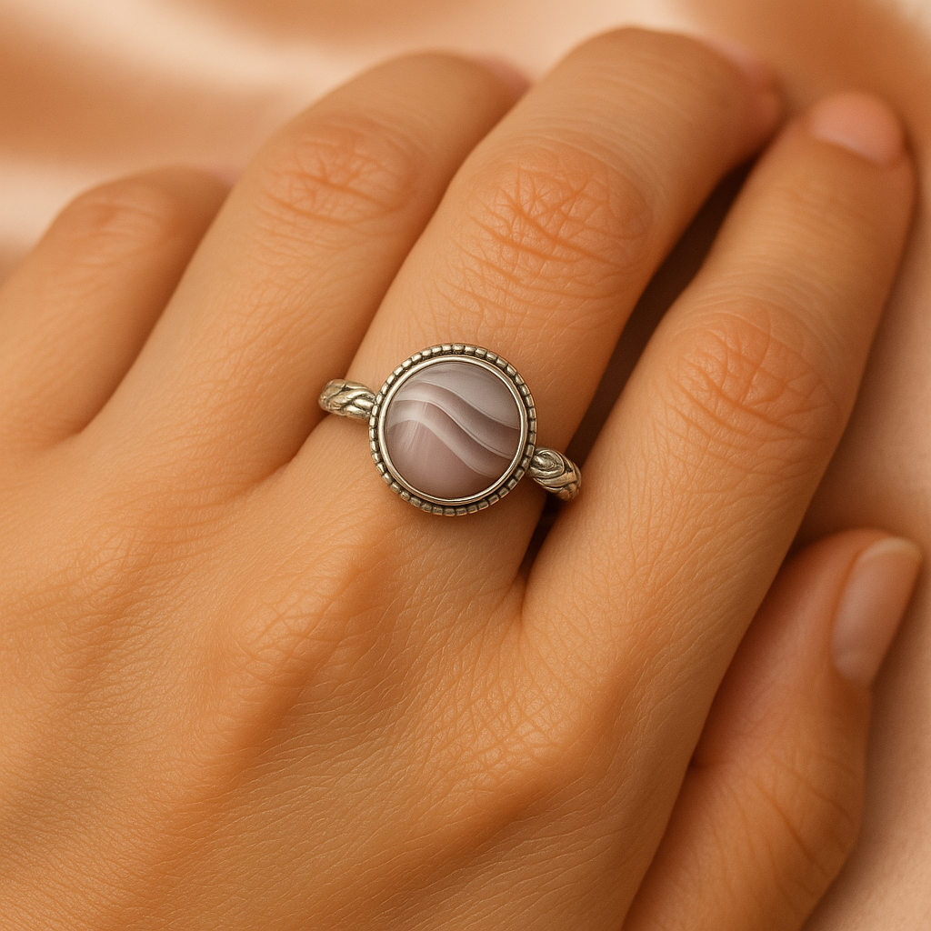Ethereal Waves Ring — Agate in Sterling Silver 🌊✨