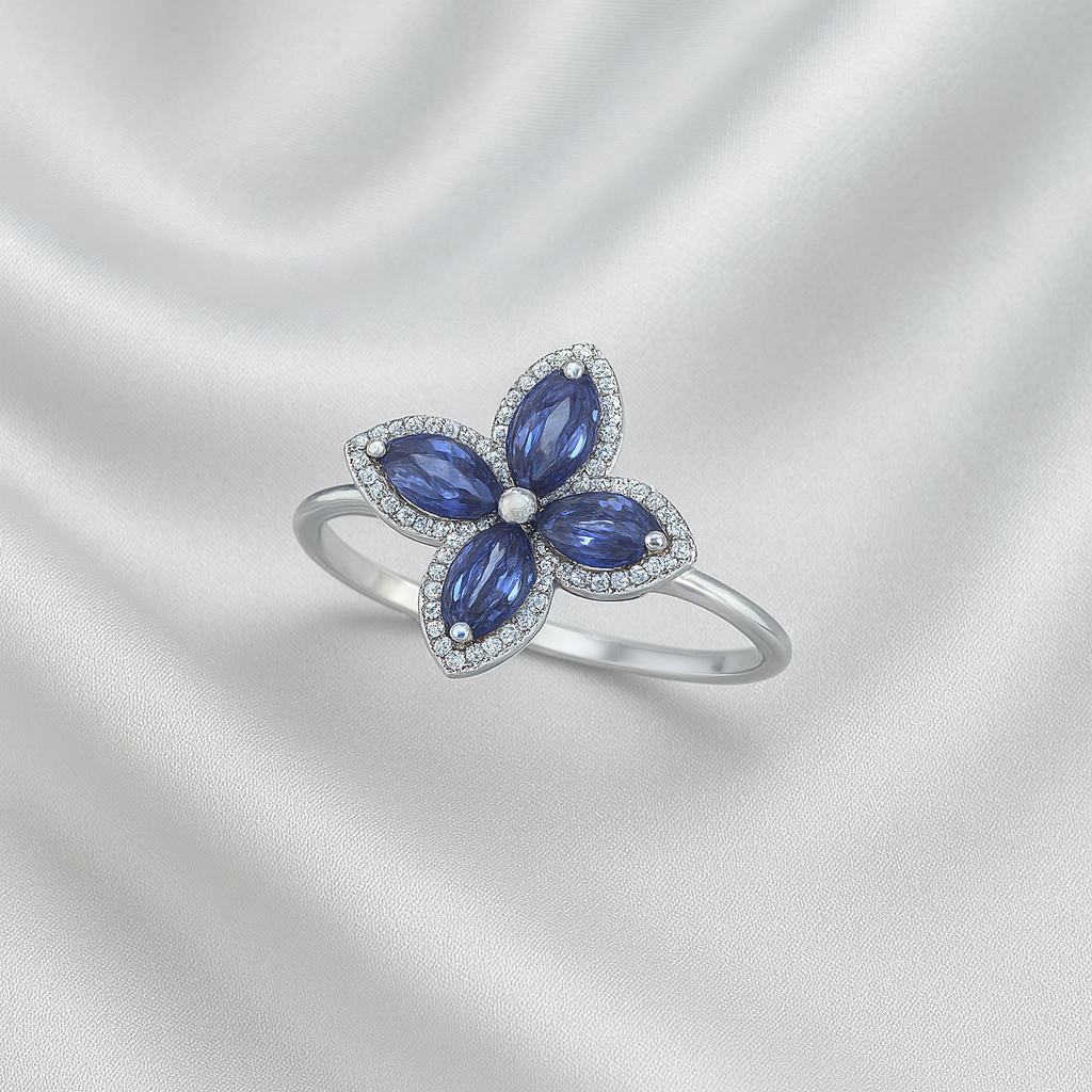 Ethereal Bloom Ring — Silver Tanzanite