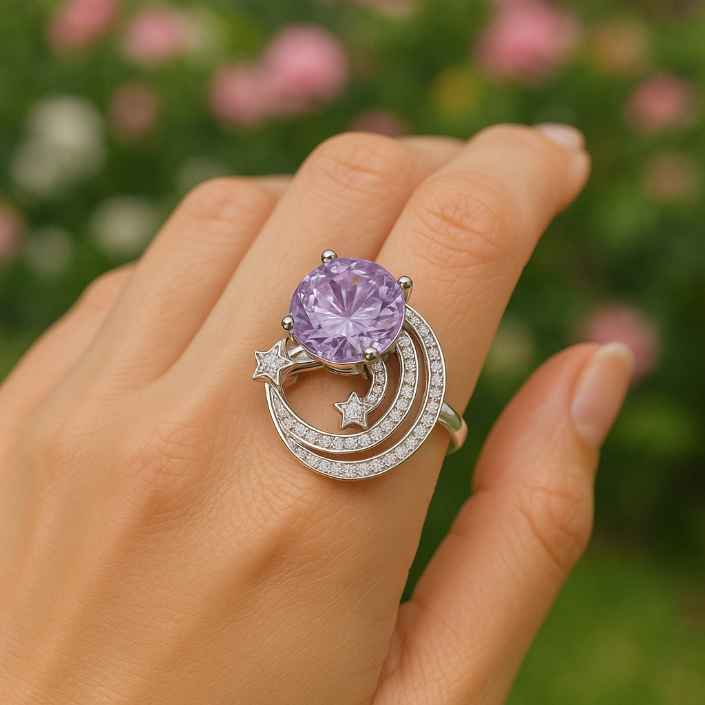 Celestial Radiance Ring — Amethyst & Starlit Silver ✨💜🌙