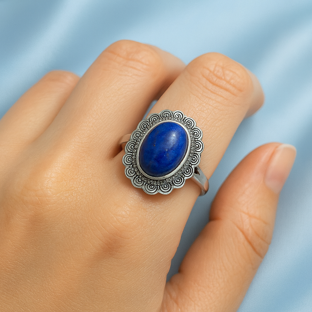 Celestial Muse Ring — Lapis Lazuli in Ornate Silver