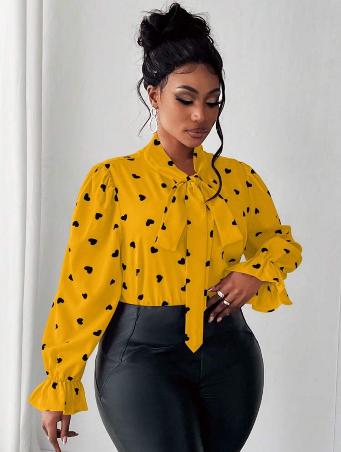Yellow Heart Print Blouse
