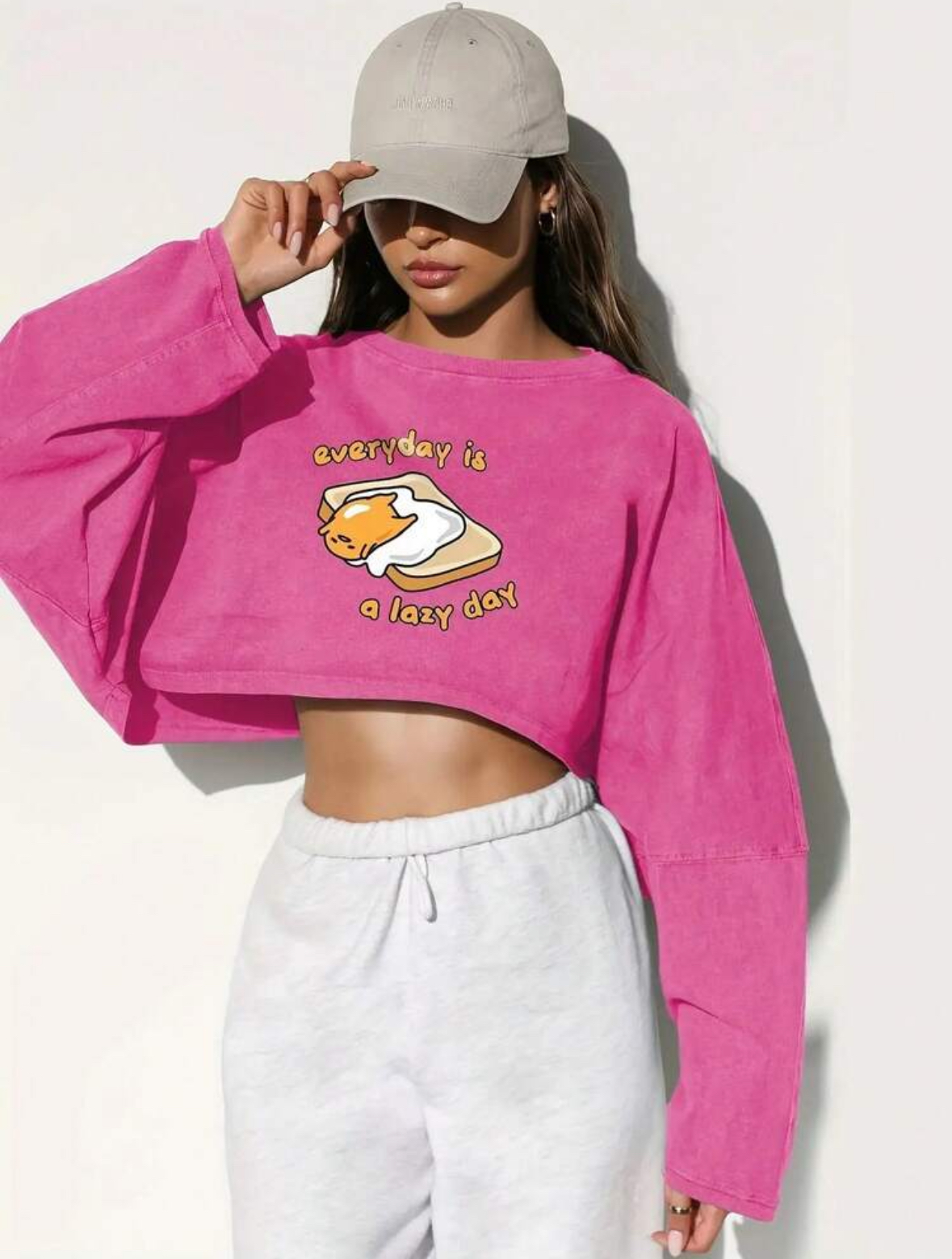 Pink 'Every Day is a Lazy Day' Cropped Sweatshirt