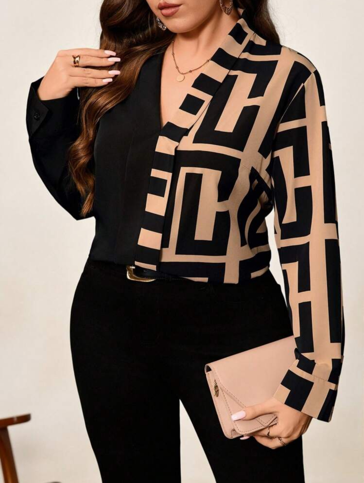 Geometric Print Long Sleeve Blouse