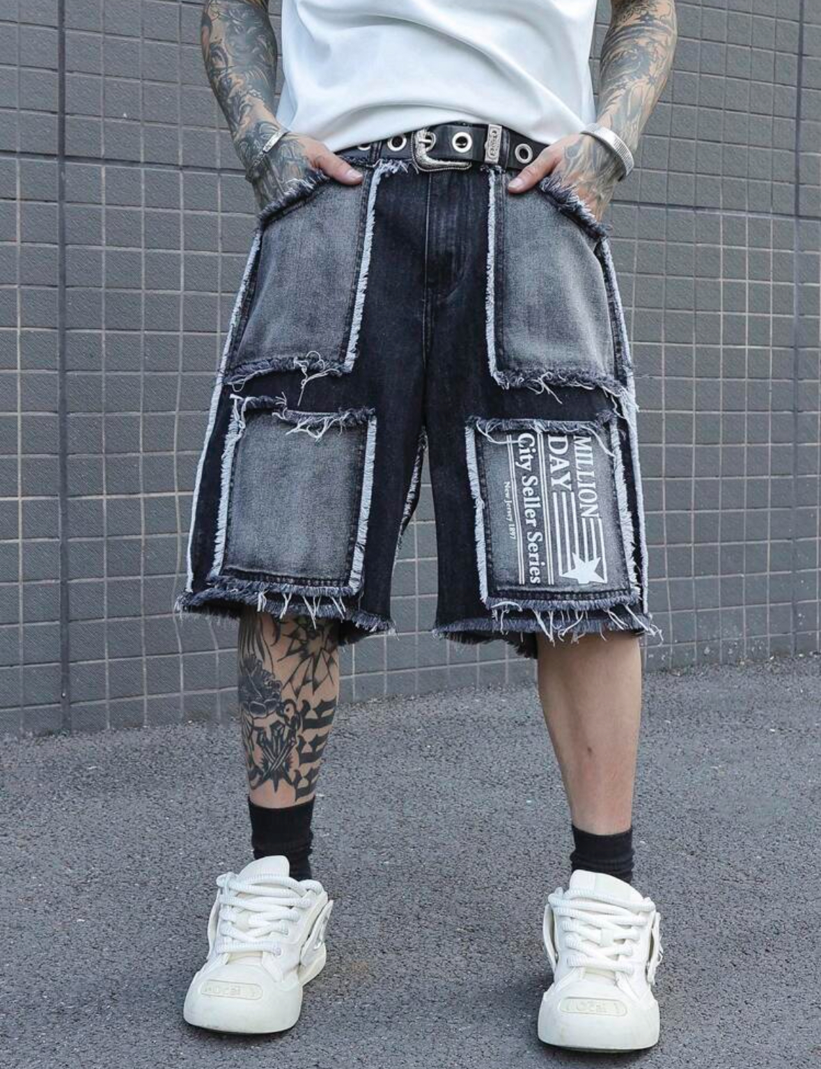 Men's Patchwork Denim Shorts