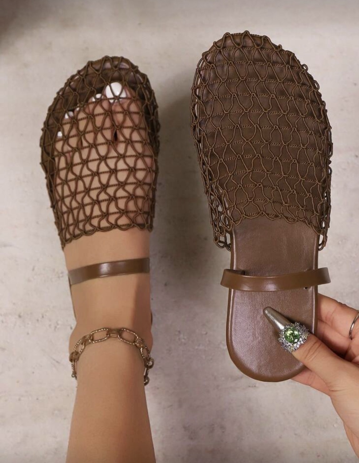 Brown Woven Slip-On Sandals