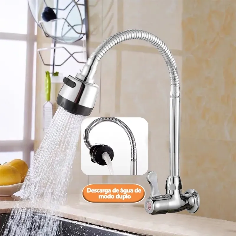 Torneira de Cozinha Gourmet Luxo Inox Prata - Flexibilidade 360° com Chuveiro!