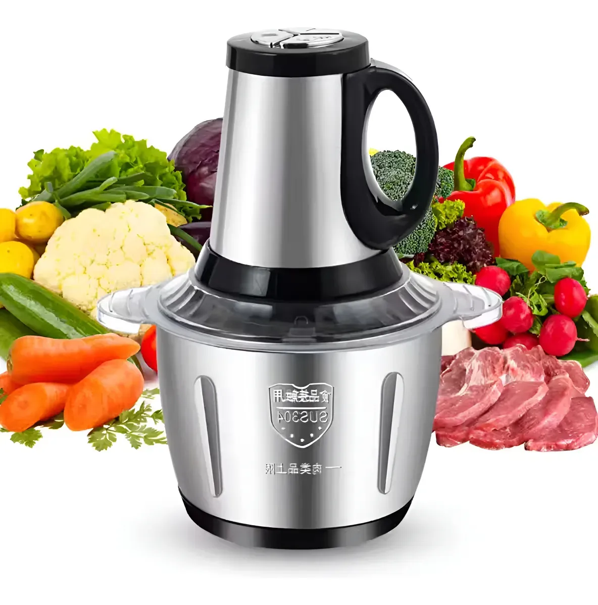 Multiprocessador Picador de Alimentos 1800W, 3 Litros – Moedor de Carne e Legumes com Lâminas Inox – 110V ou 220V